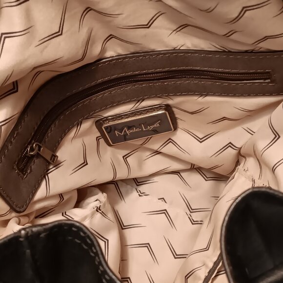 Moda Luxe black faux leather studded with tassel shoulder sling hobo bag purse - Picture 8 of 13